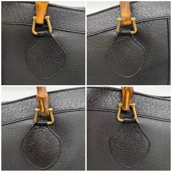 Vintage Gucci Bamboo Black Leather HandBag “Diana bag” inside is clean - Picture 14 of 17